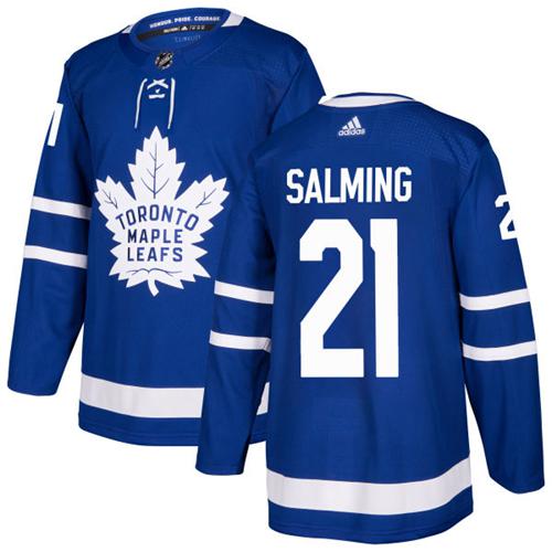 Adidas Maple Leafs #21 Borje Salming Blue Home Authentic Stitched NHL Jersey - Click Image to Close